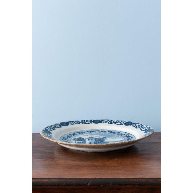 18th Century Dutch Delft Blue and White Landscape Dishes, Set of 2 For Sale - Image 6 of 12
