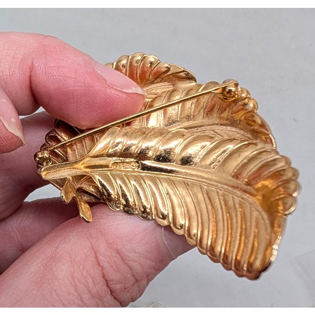 Gold Vintage 1960s Signed Napier Goldtone Leaves Brooch For Sale - Image 8 of 8