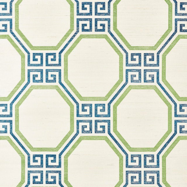 Contemporary Sample - Schumacher Octavia Sisal Wallpaper in Turquoise & Palm For Sale - Image 3 of 3