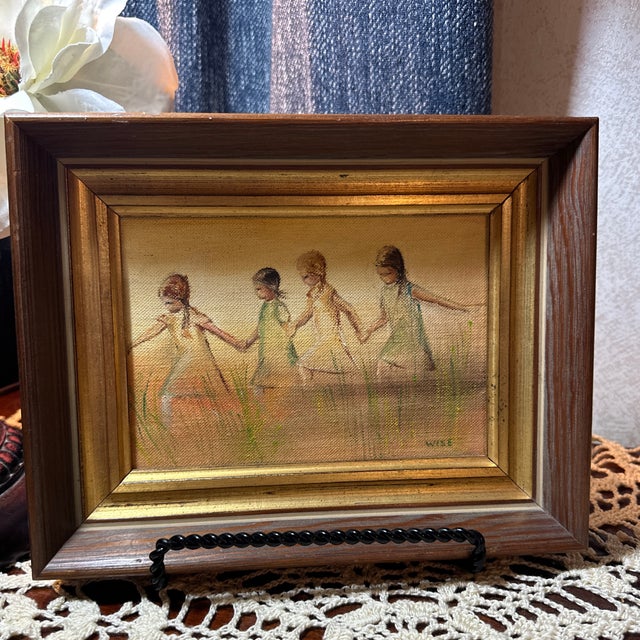 This beautiful or painting, dispatching, poor young girls or ballerinas in white dresses, holding hands in a line. This is...