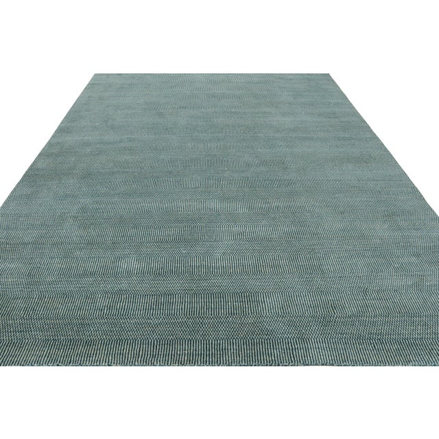 Rug & Kilim’s Modern Rug in Cream & Blue, With Stripes and Geometric Patterns For Sale In New York - Image 6 of 8