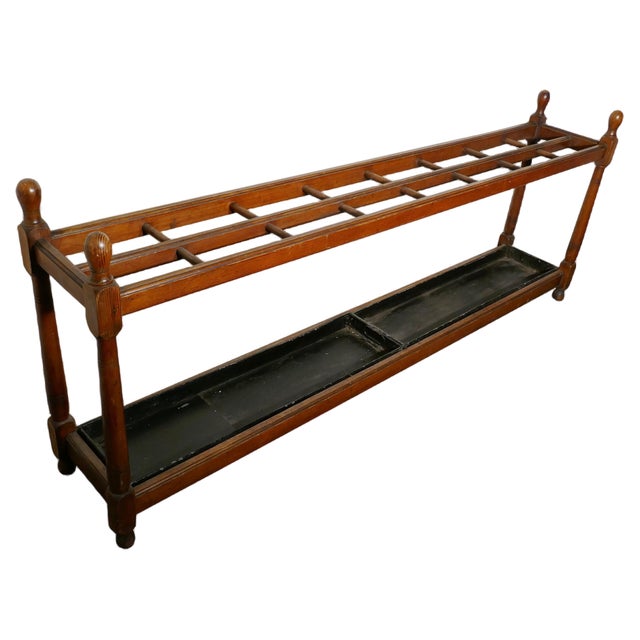 Long Pitch Pine Stick or Umbrella Hall Stand, 1880s For Sale