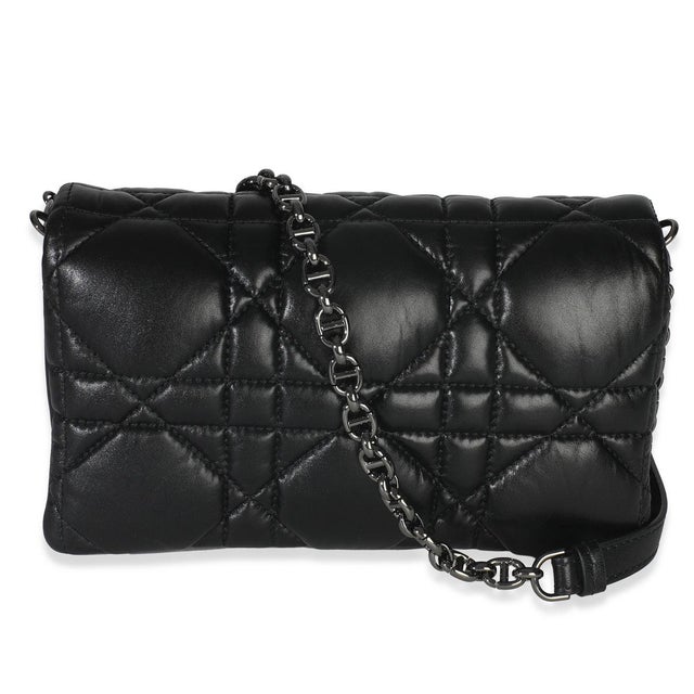 Christian Dior Black Puffy Calfskin Macrocannage Mini Caro Bag For Sale - Image 4 of 9