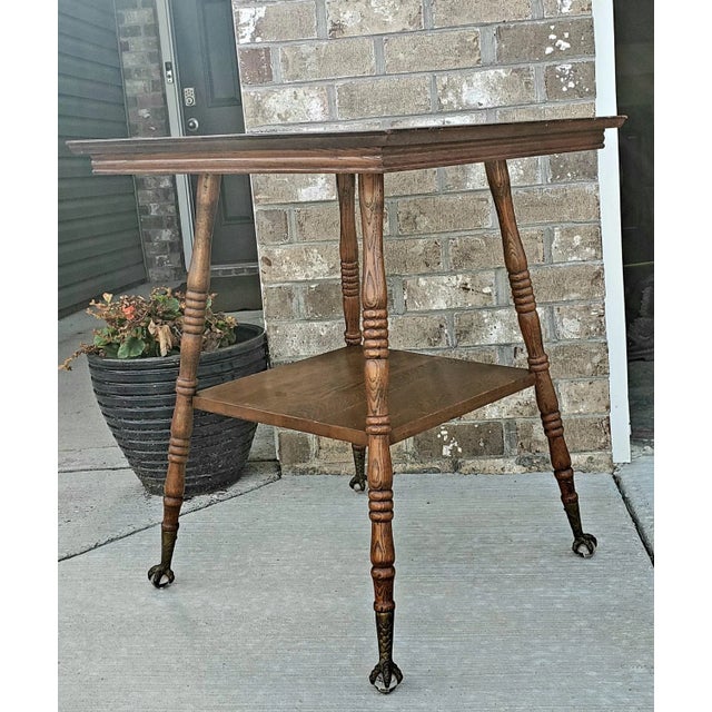 Wood Antique Parlor Table W/ Marble Talon Glass Feet 1900's Original Condition For Sale - Image 7 of 8