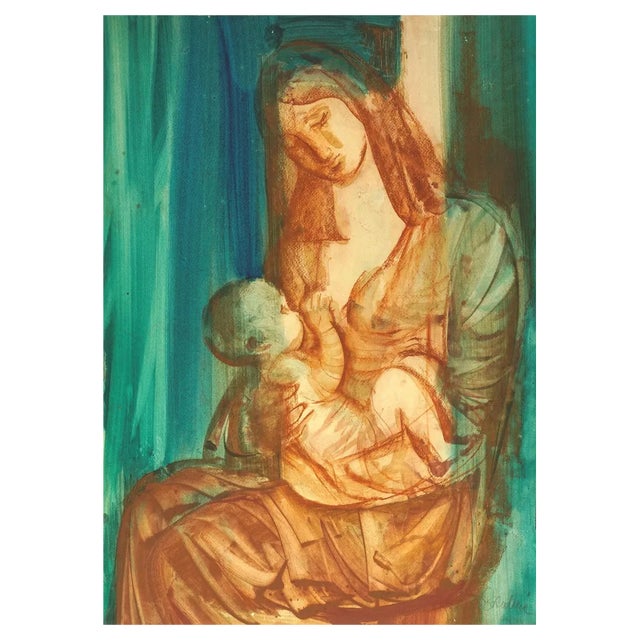 Dzemma Lia Skulme, Madonna with Baby, Watercolor on Paper, 1980s For Sale