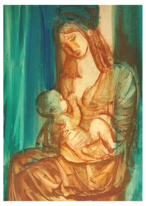 Dzemma Lia Skulme, Madonna with Baby, Watercolor on Paper, 1980s