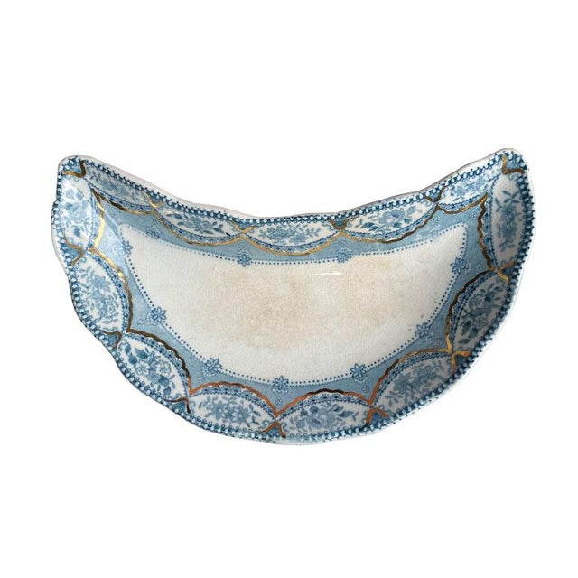 Blue English Bone or Appetizer Crescent Plates by Henry Alcock - 1900s Set of 5 For Sale - Image 8 of 9