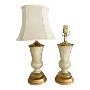 Pair of Barovier Murano Gold White Table Lamps