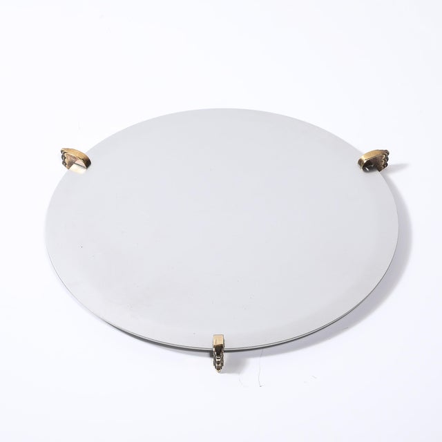 Art Deco Aluminum Serving Tray With Sculptural Brass Supports For Sale - Image 4 of 14