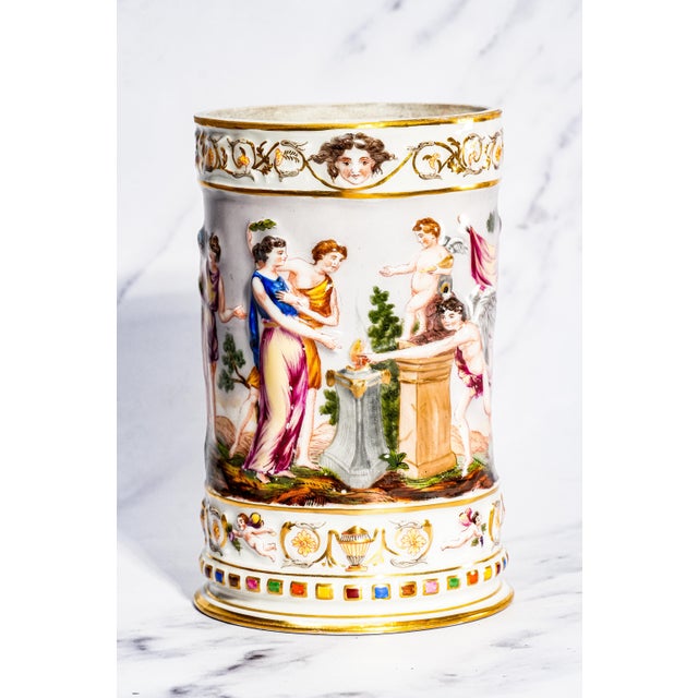 Large Antique Neoclassical Italian Capodimonte Hand Painted Porcelain Mug Home Decor For Sale - Image 4 of 17