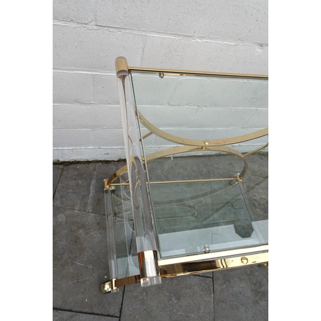 Large Gilded Brass, Glass and Acrylic Glass Bar Cart, 1970s For Sale - Image 10 of 12