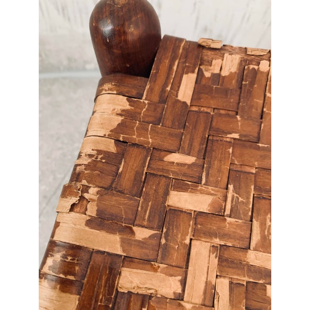 Mid 20th Century Vintage Mid-Century Hand Woven Wood Foot Stool, Ottoman For Sale - Image 5 of 12