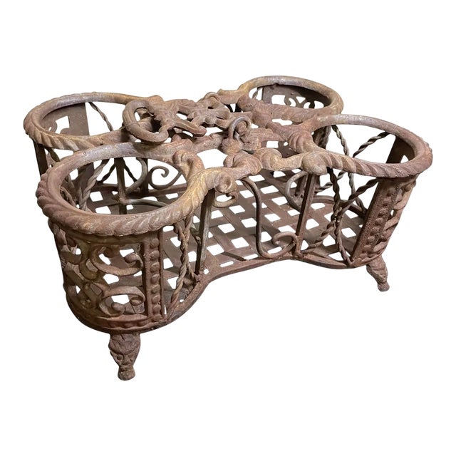 Antique French Country Cast Iron & Wrought Iron Wine Bottle Holder Display Stand For Sale