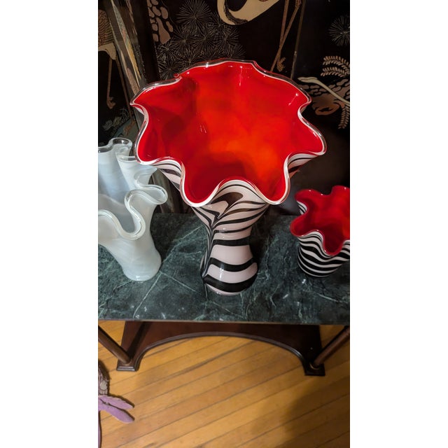 Monumental Jozefina Krosno Zebra Art Glass Vases - Pair (24" & 12") For Sale - Image 4 of 8