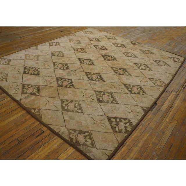 American 1930s Beige Cream Trellis-Lattice Folk Art Antique American Hooked Small Rug For Sale - Image 3 of 15