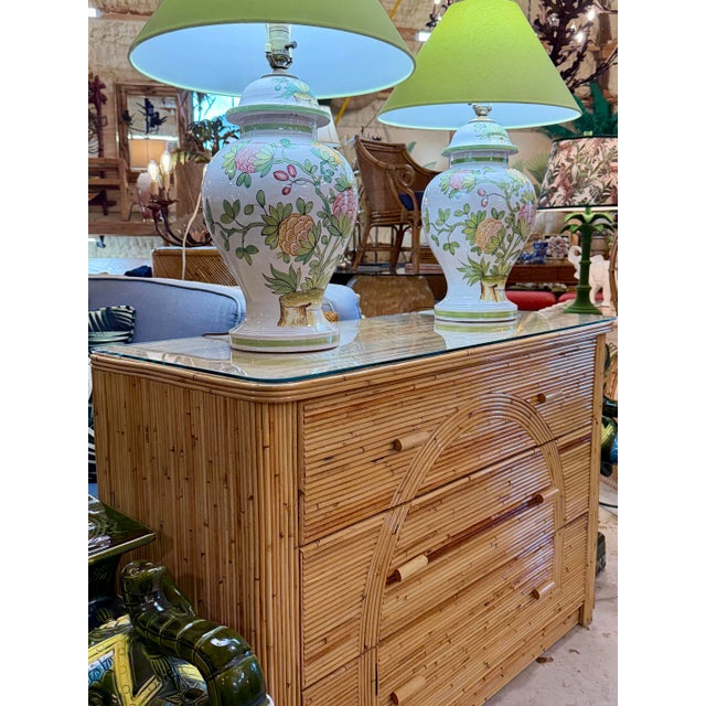Vintage Restored Organic Modern Pencil Reed Rattan Arch Front Dresser For Sale - Image 12 of 12