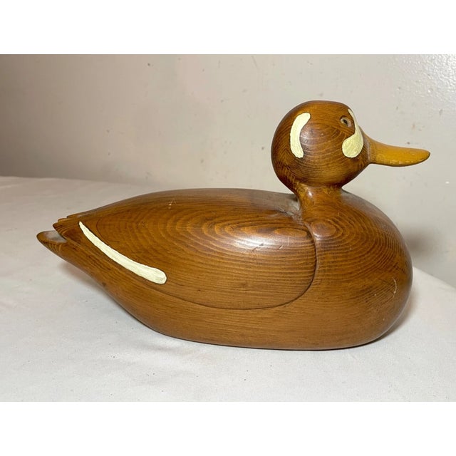 Folk Art Vintage 1986 Charles Bruno Carved Wood Folk Art Duck Decoy Bird Sculpture Statue For Sale - Image 3 of 14
