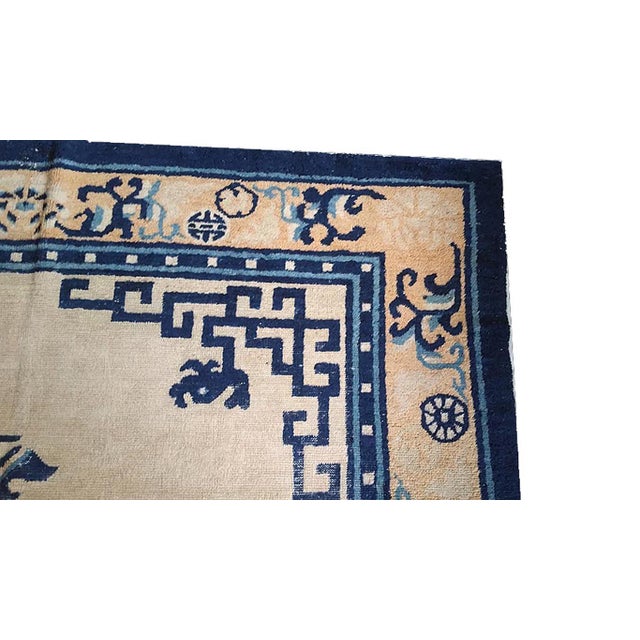 1880s Beige Medallion Antique Chinese Ningxia Rug 6' 0" X 8' 6" Handknotted Wool Carpet For Sale - Image 4 of 5