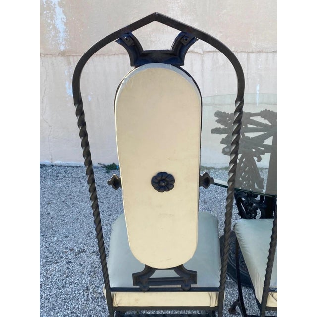 Vintage Hollywood Regency Curule Chair Wrought Iron Round Dining Set - 5 Pc Set For Sale - Image 12 of 12