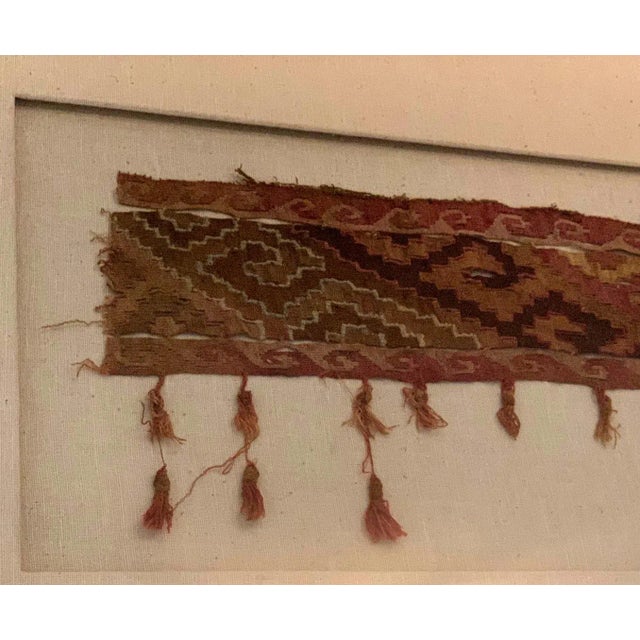 Tribal Large Framed Pre-Columbian Antique Peruvian Textile Fragment Chancay Culture For Sale - Image 3 of 7