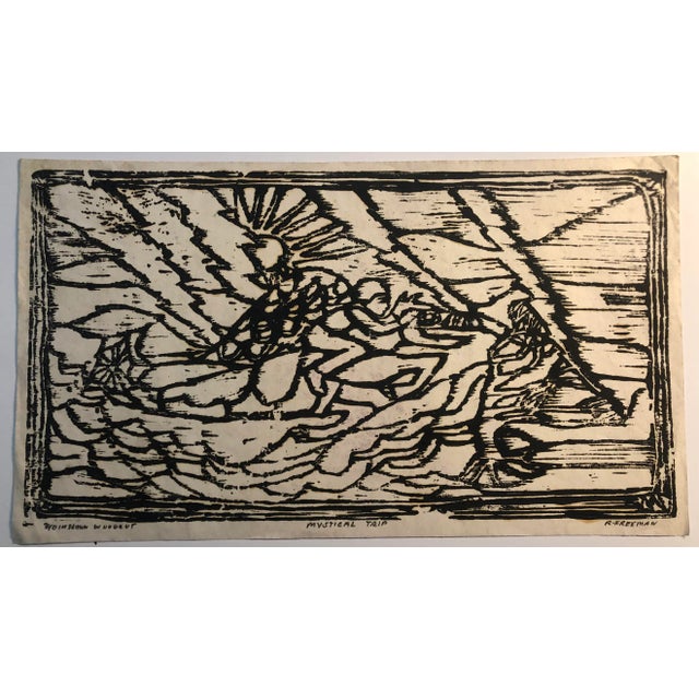 1950s Ruth Freeman Mystical Trip Woodcut Chairish