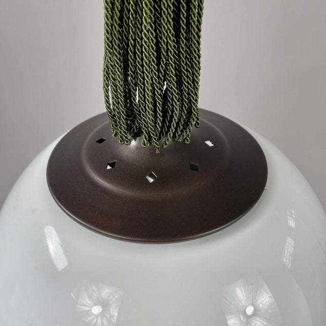 Opaline Glass and Burnished Brass Ball Pendants with Tassels, Germany, 1930s, Set of 2 For Sale - Image 10 of 17