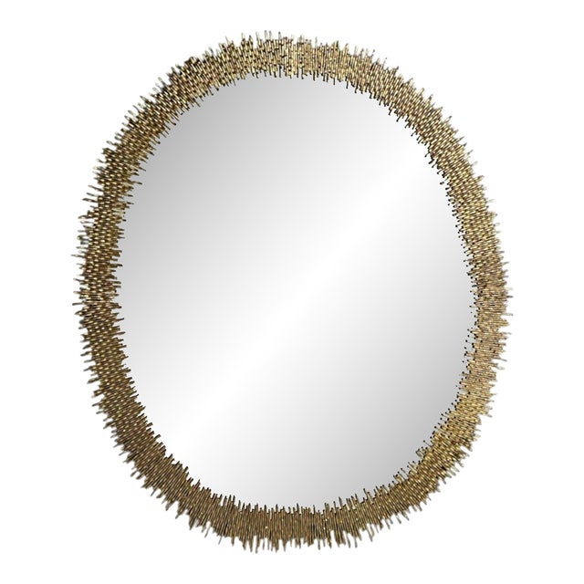 Hollywood Regency Style, Brutalist Modern, Round Wall Mirrors, Brass Star Motif For Sale