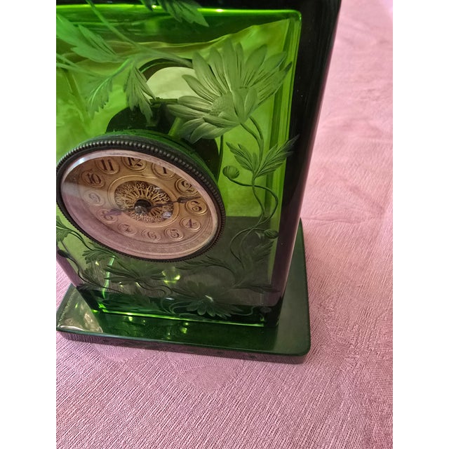 Antique Emerald Art Glass Crystal Art Nouveau Clock For Sale In Boston - Image 6 of 16