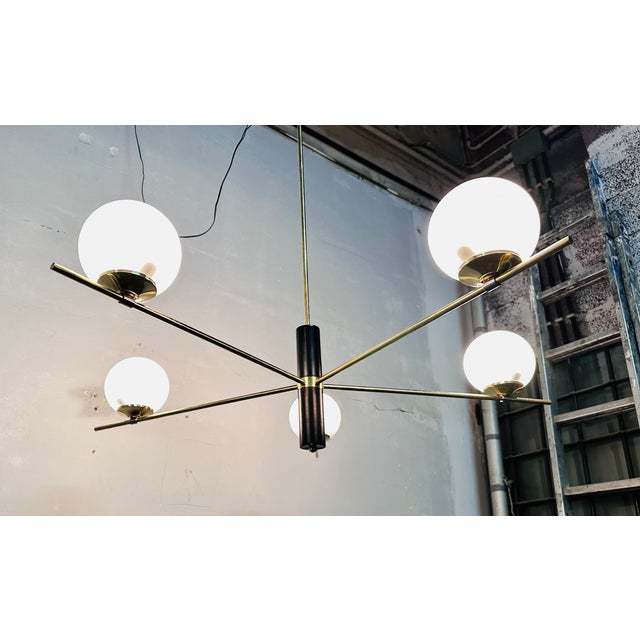 Metal Chandelier with White Opal Spheres, 1960s For Sale - Image 7 of 12