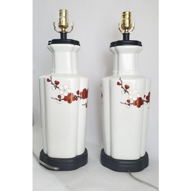 White Lamp Pair Flowers Restored For Sale - Image 8 of 16