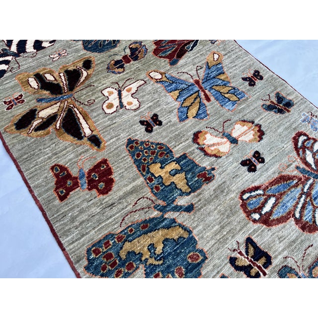 2020s Hand-Knotted Pictorial Butterfly Runner on Natural Grey, 2'10" X 9'8" For Sale - Image 5 of 9