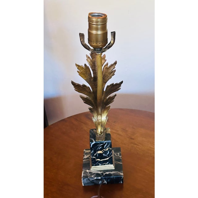 1950s Acanthus Bronze & Portoro Marble Base Table Lamp For Sale - Image 11 of 13