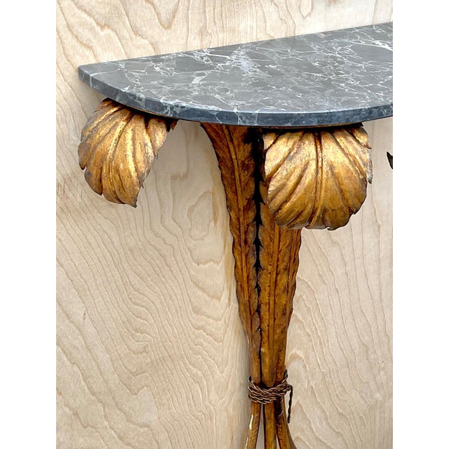 Vintage Gilt Metal and Marble Wall Console For Sale - Image 12 of 13