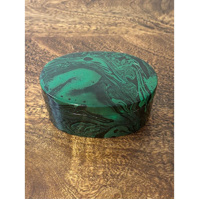 Vintage Faux Malachite Hand Painted Paper Mache Box, Lacquered For Sale In Miami - Image 6 of 6