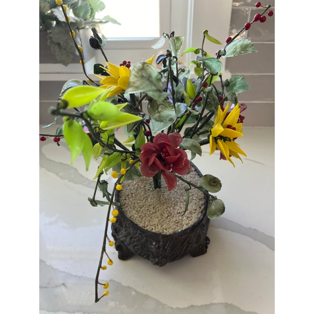 Jade Mid Century Gemstone & Jade Floral Arrangement For Sale - Image 8 of 9