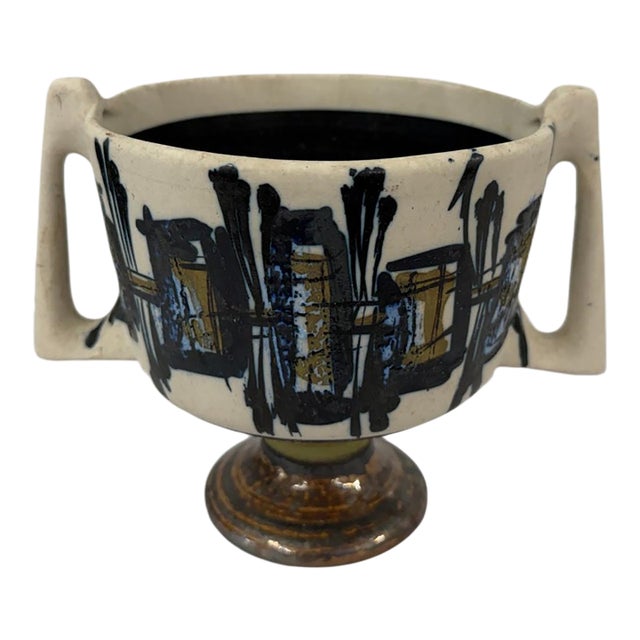 Mid-Century Modern Harsa Israel Hand-Painted Pedestal Compote Bowl by Nehemiah Azaz Era, C. 1950s For Sale