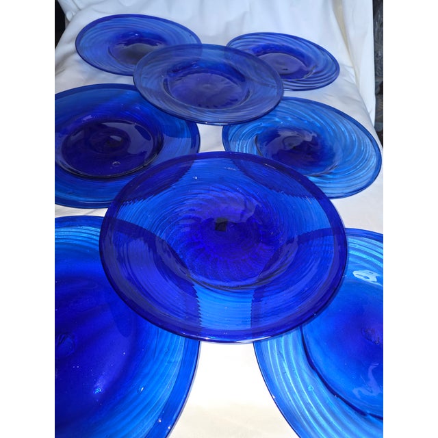 Collection of Vintage Cobalt Blue Hand Blown Glass Charger Plates From Mexico For Sale - Image 11 of 11