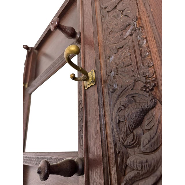Renaissance Revival Hand-Carved Coat Rack with Mirror, 1900s For Sale - Image 6 of 12