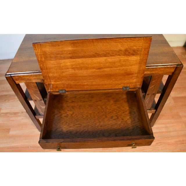 1900s Antique Mission Arts & Crafts Solid Tiger Oak Office Desk / Writing Desk For Sale - Image 10 of 16