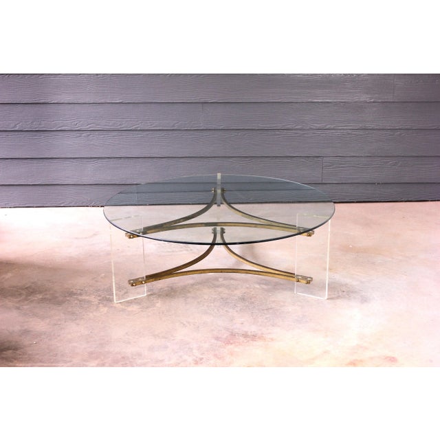 Vintage Charles Hollis Jones Lucite Brass Glass Coffee Table For Sale - Image 6 of 6