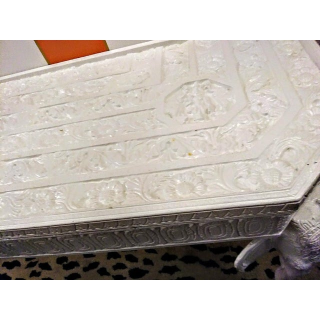 Hollywood Regency Gampel-Stoll Style Demi-Lune White Gloss Elephant Palm Beach Regency Hall Half Side Table For Sale - Image 3 of 9