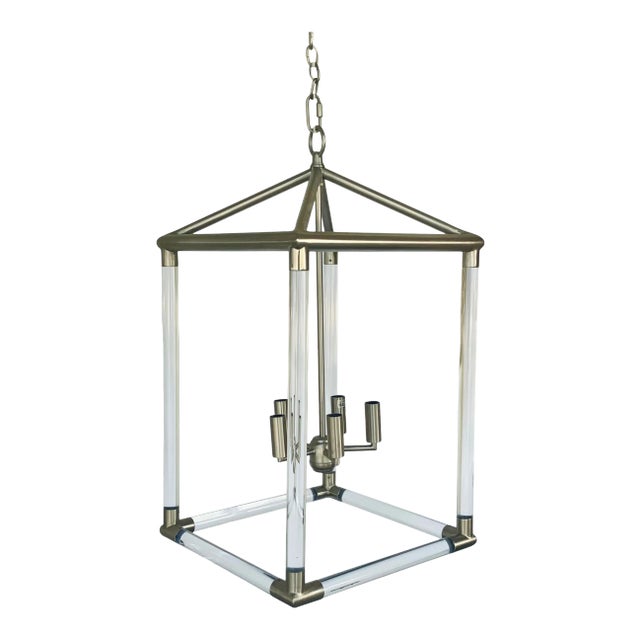 Made Goods Modern Acrylic and Brushed Nickel Xavier Lantern For Sale