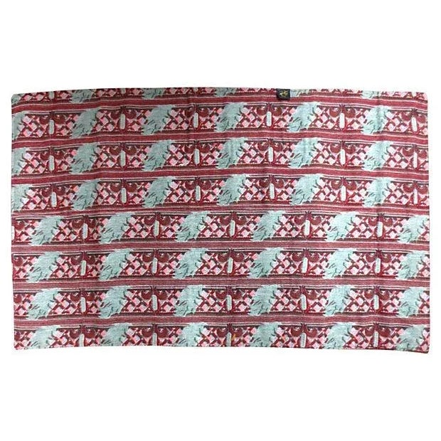 Vintage green and red tapestry woven rug. Marked: "Tapestry, Designs Renaissance by Woven Designs New York".