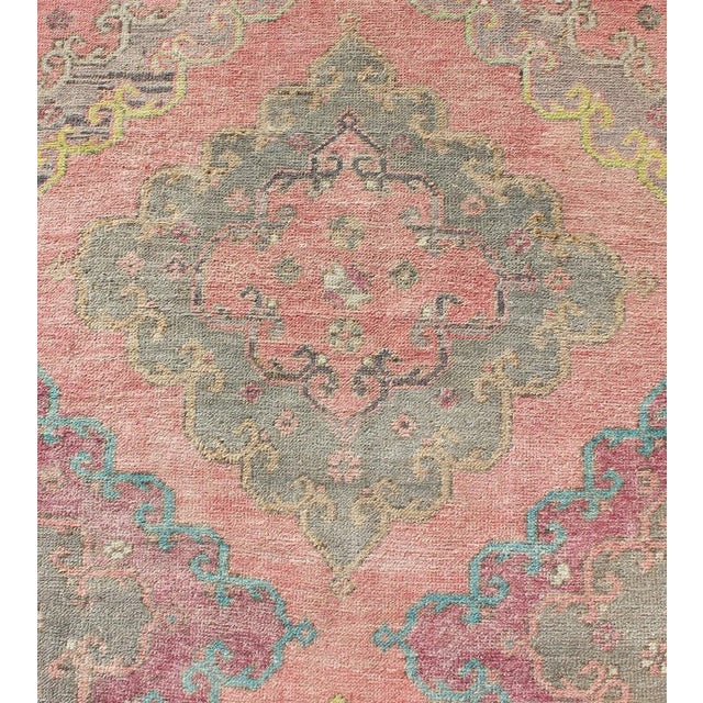 Colorful Vintage Hand Knotted Turkish Oushak Runner in Muted Tones For Sale - Image 9 of 13