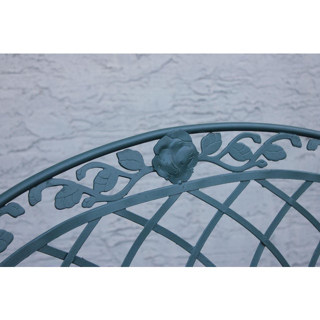 Traditional Wrought Iron Outdoor Garden Bench With Rose Motif For Sale - Image 3 of 18