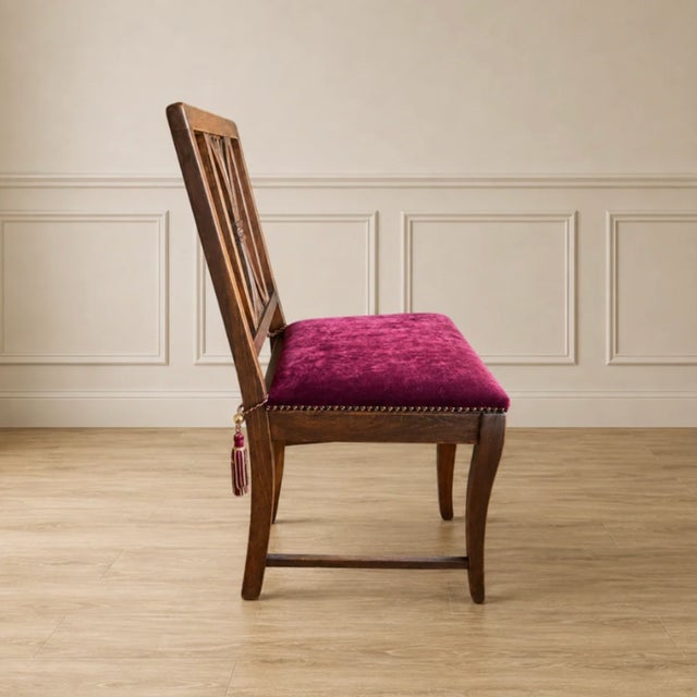 Chippendale Vintage Burgundy Velvet Pierced-Back Dining Chair For Sale - Image 3 of 4