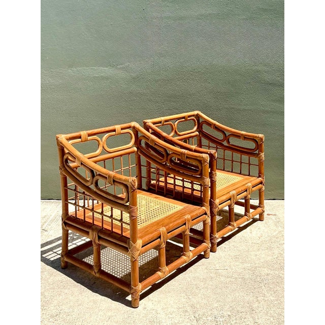 Mid-Century Modern Vintage Loop Rattan Lounge Chairs - A Pair For Sale - Image 3 of 17
