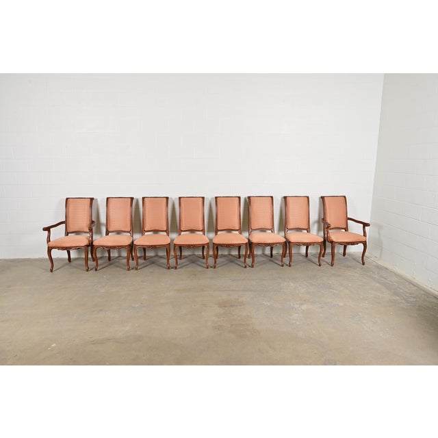 French Provincial Baker Furniture French Provincial Louis XV Carved Walnut Dining Chairs, Set of Eight For Sale - Image 3 of 13