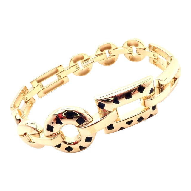 Cartier Panthere 18k Gold Black Lacquer Spot Link Bracelet Paper For Sale