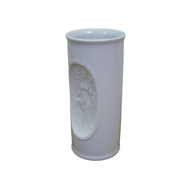 Mid century Bjørn Wiinblad for Rosenthal Studio white porcelain vase featuring a matte-relief nude female medallion...